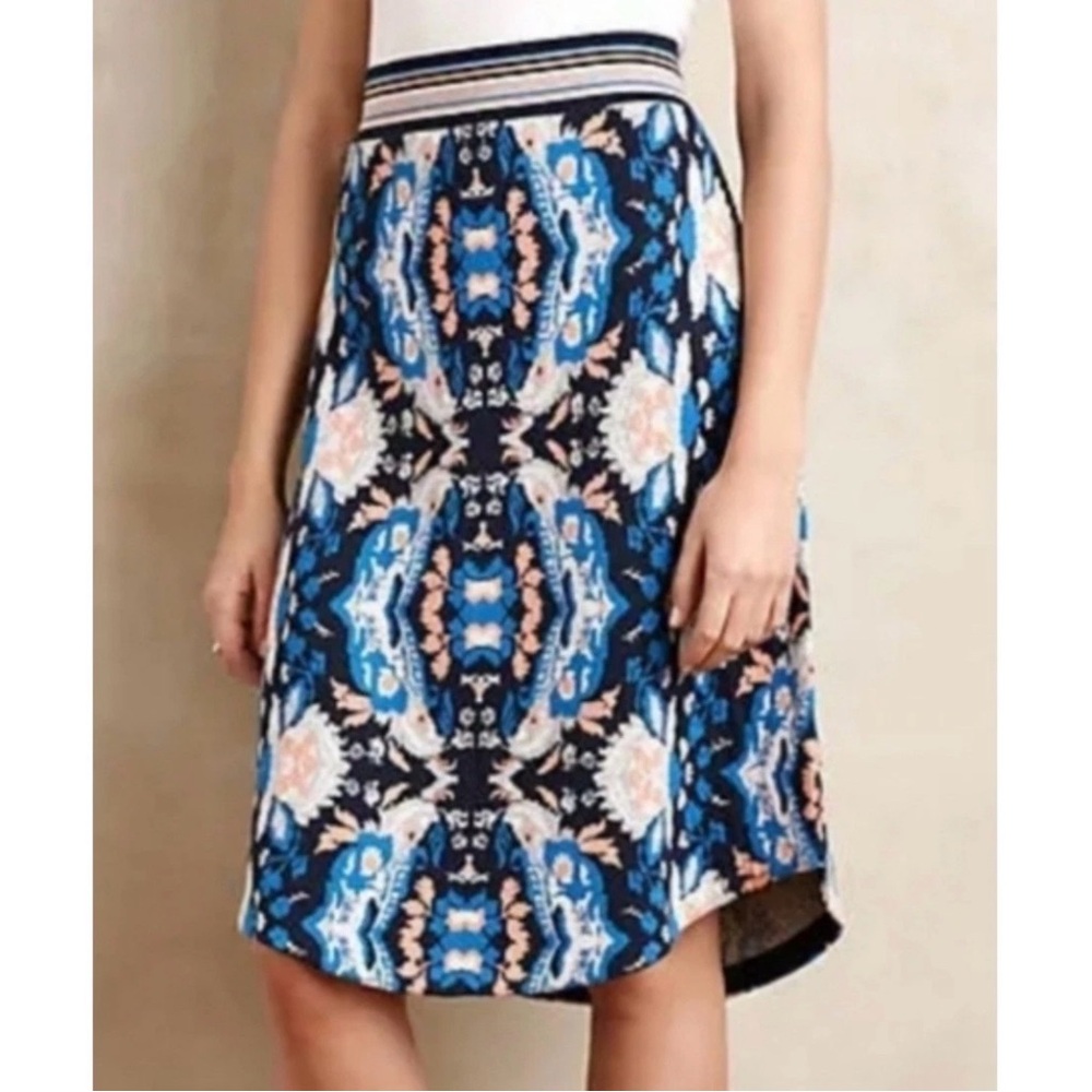 Anthropologie Moth Antica Sweater Knit Skirt Blue Orange Midi Small Boho Chic